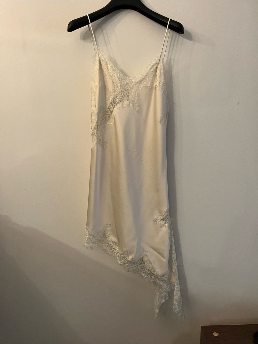 Zara Asymmetric Lace Slip Dress in white size xs